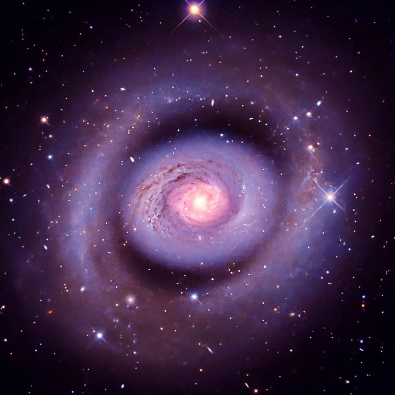 This image shows the galaxy NGC 4736, also known as Messier 94 or M94. X-rays of different wavelengths from Chandra are included along with a striking visible light image from astrophotographers Brian