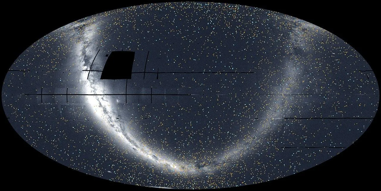 Oval projection of the TESS night sky with exoplanet markers