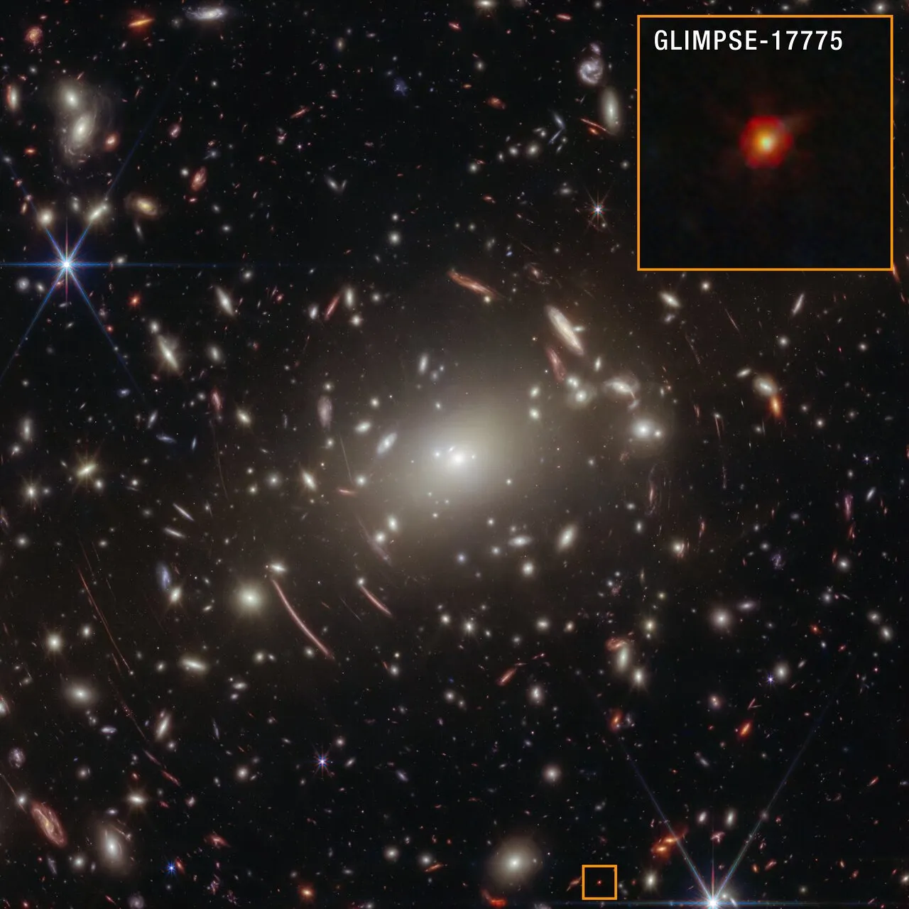 GLIMPSE-17775 in Abell S1063 (NIRCam image annotated)